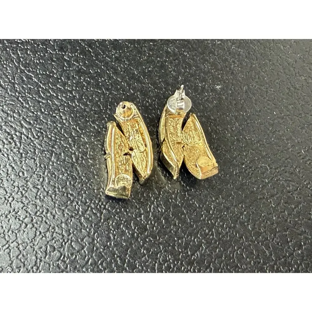 VTG Park Lane CZ & Simulated Emerald Pierced Earrings Gold Tone Glamour Signed